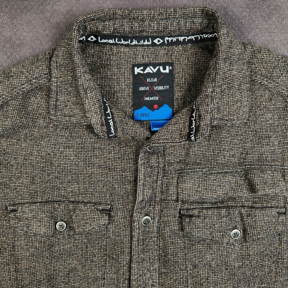 KAVU Lorenzo Shirt Mens Small Smokey Gray Textured Cotton Long Sleeve Button Up